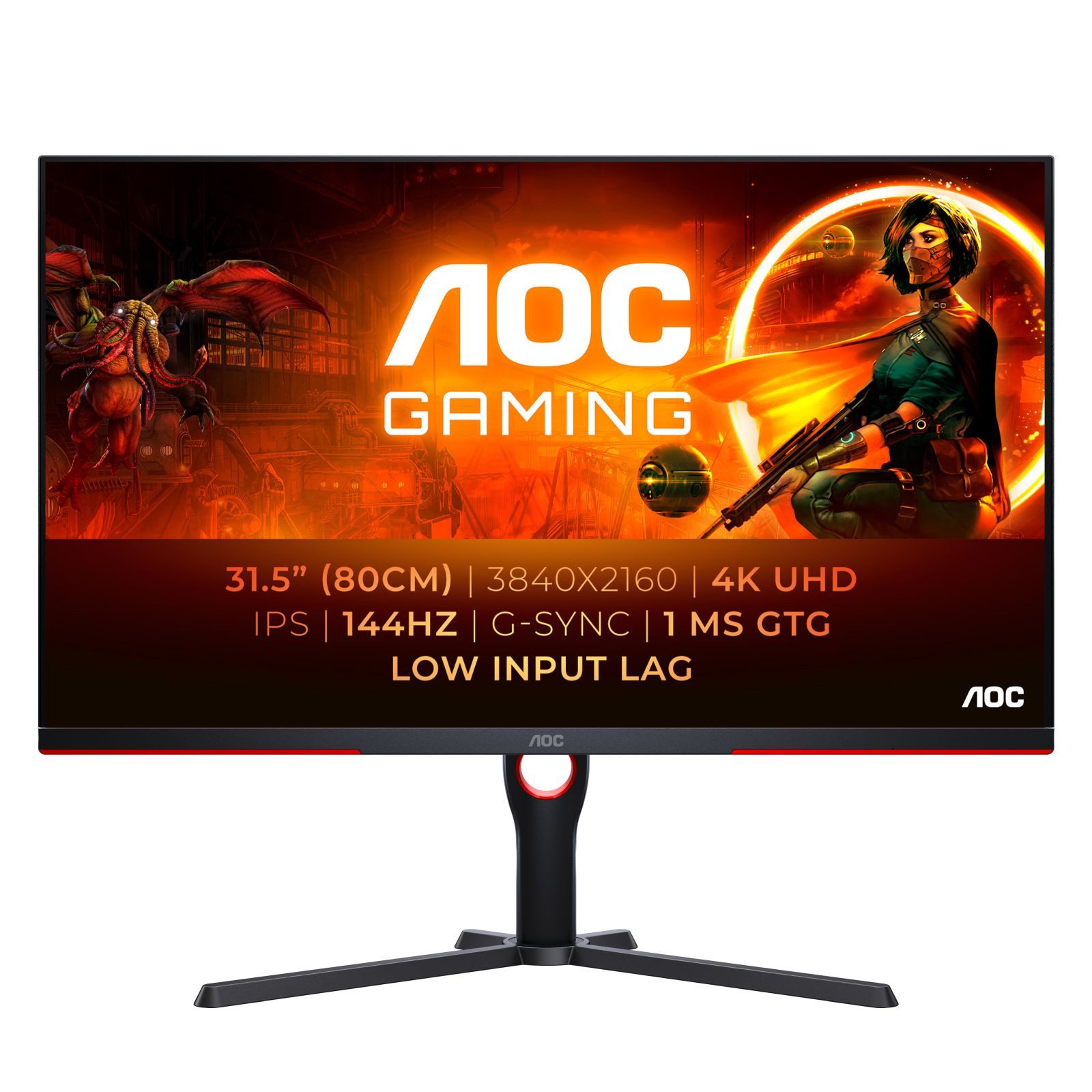 AOC U32G3X/BK 80,01cm 31,5Zoll IPS 4K UHD 160Hz 1ms 2xHDMI 2xDP TFT-Monitor (3840 x 2160 px, 4K Ultra HD, 1 ms Reaktionszeit, 144 Hz, IPS, Adaptive-Sync, HDCP, HDR, Kopfhörerbuchse, Höhenverstellbar)