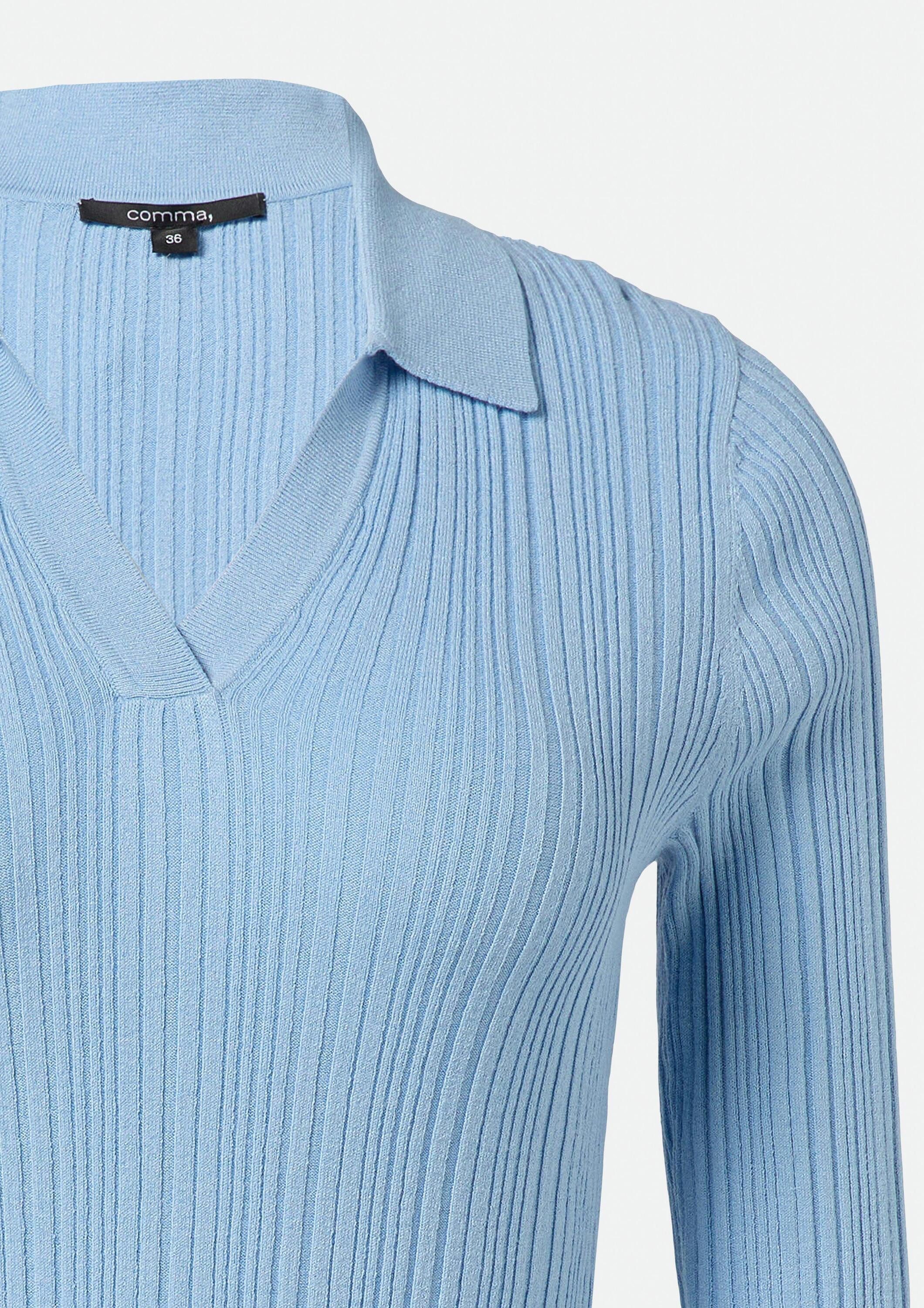 comma Longpullover Strickpullover Elastischer Slim-Fit-Pullover mit Polokragen