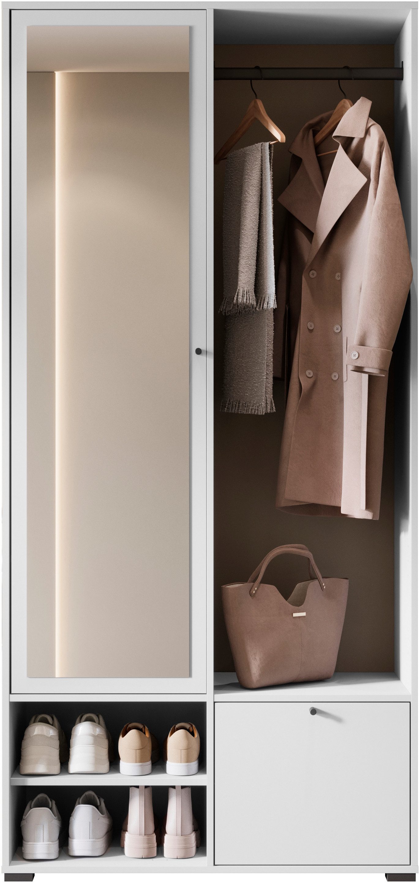 Home affaire Garderobenschrank DINO Kompaktgarderobe, Garderoben-Set DINO Mit Spiegel und Kleiderstange, 90 cm breit, Türanschlag wechselbar – Bild 4 von 5