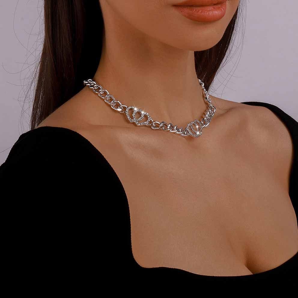 SRRINM DoppelherzHalskette mit Halskette Diamanten Herzkette und