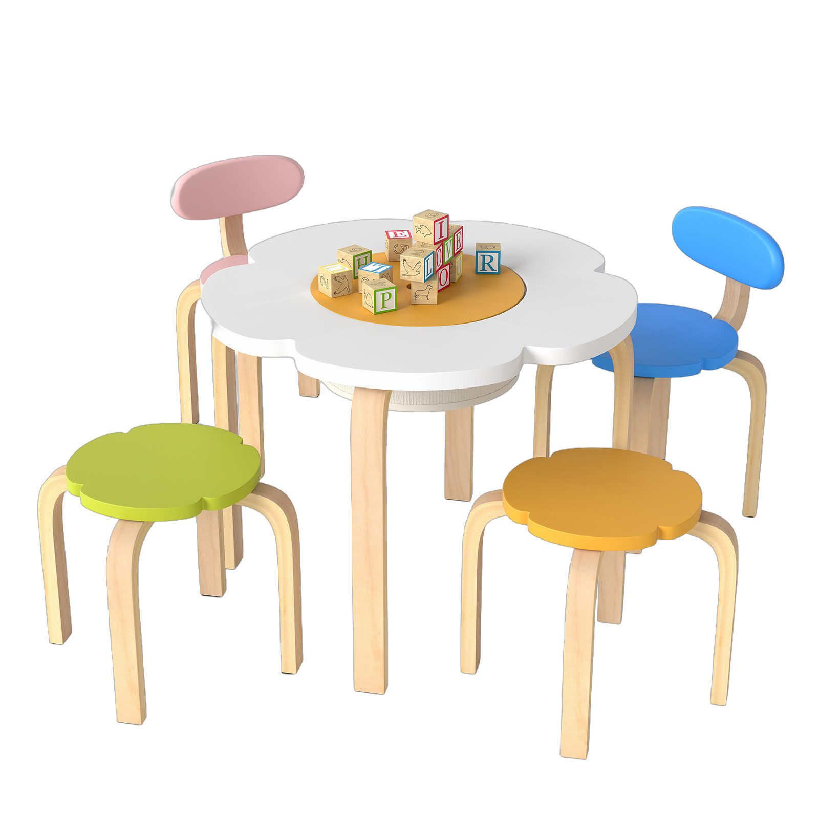 COSTWAY Kindersitzgruppe, (5-tlg), Kindertisch Set mit 4 Stühlen, ab 3 Jahren