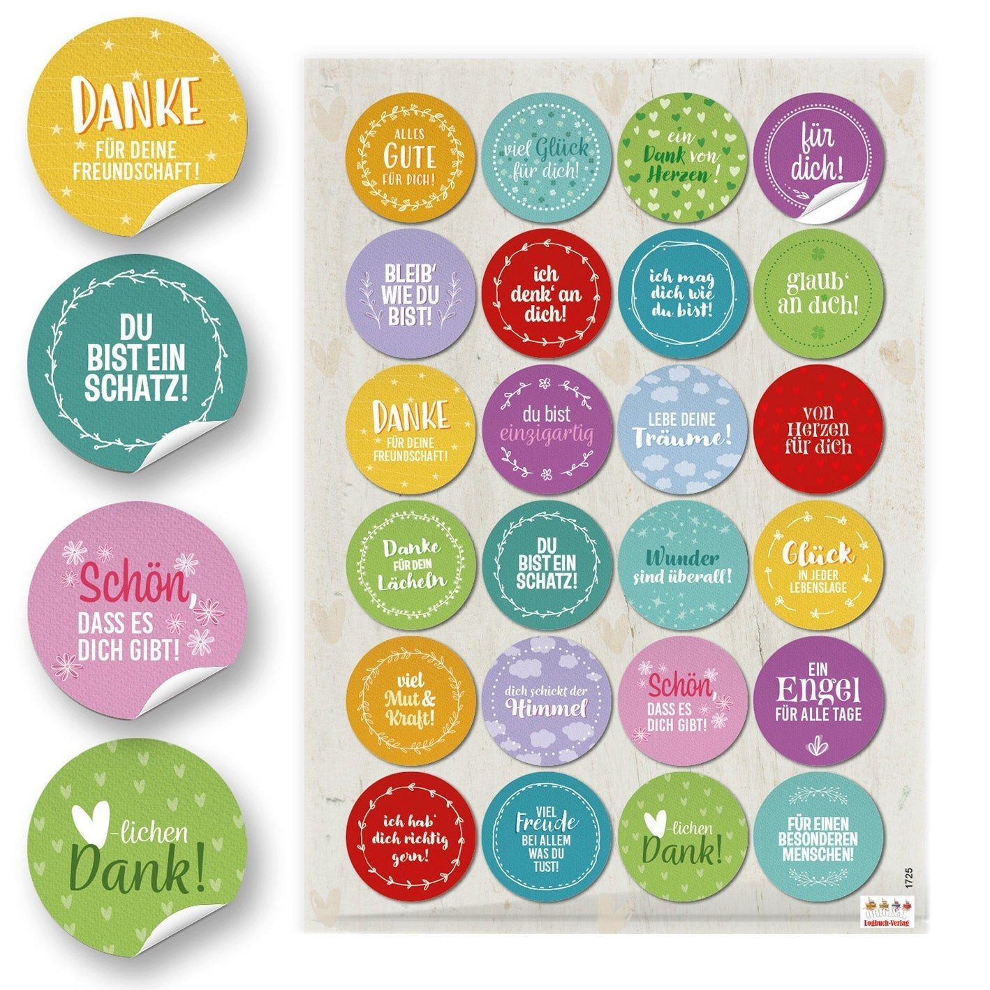 Logbuch-Verlag Aufkleber 24 kleine runde bunte farbige SPRÜCHE Aufkleber 4 cm Sticker Liebe