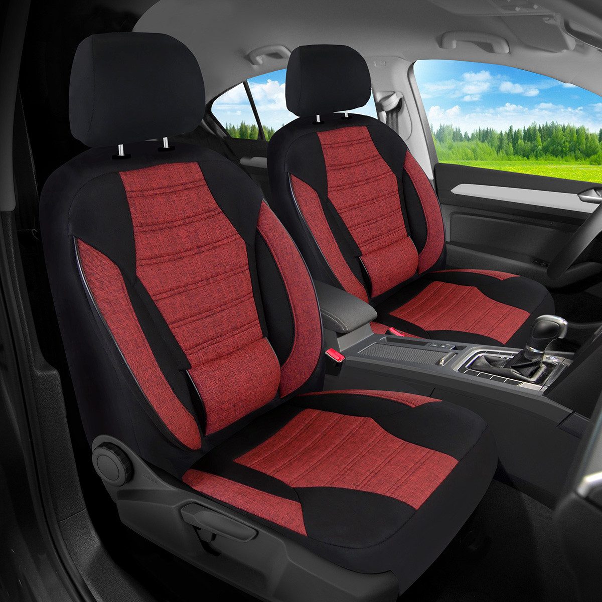 BREMER SITZBEZÜGE Autositzbezug für Seat Toledo 2 1M Bj 1999-04 (KT102), Set, 2-tlg., Schonbezüge Sitzbezüge Fahrer und Beifahrer, in Schwarz/Rot