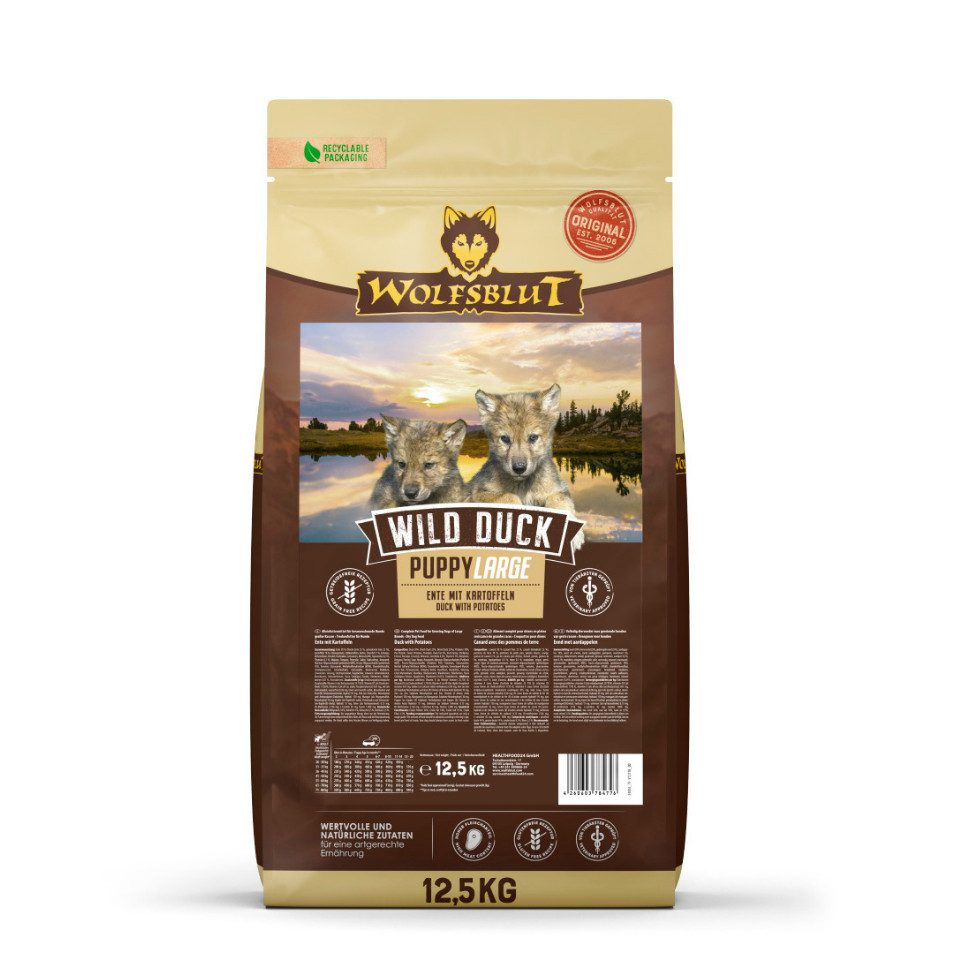 Wolfsblut Wild Duck Puppy Large Breed - Welpenfutter mit großen Kroketten, Trockenfutter für: Hunde