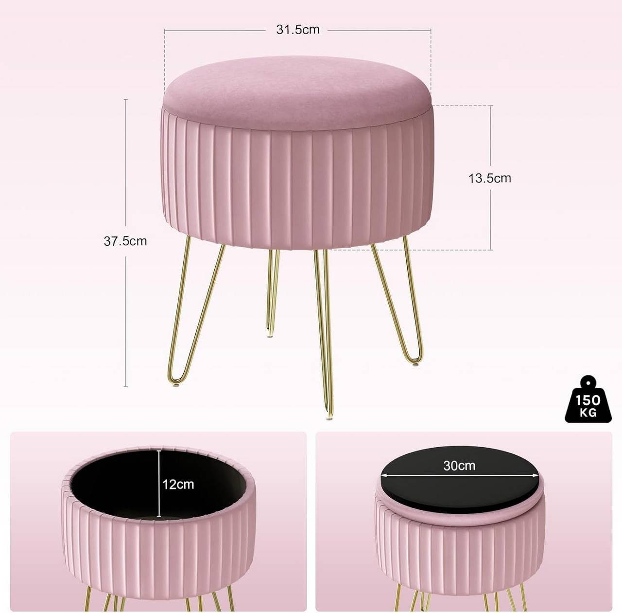 Woltu Sitzhocker (1 St), mit Stauraum, Polsterhocker, Kleiner Hocker rund, Metallbeinen