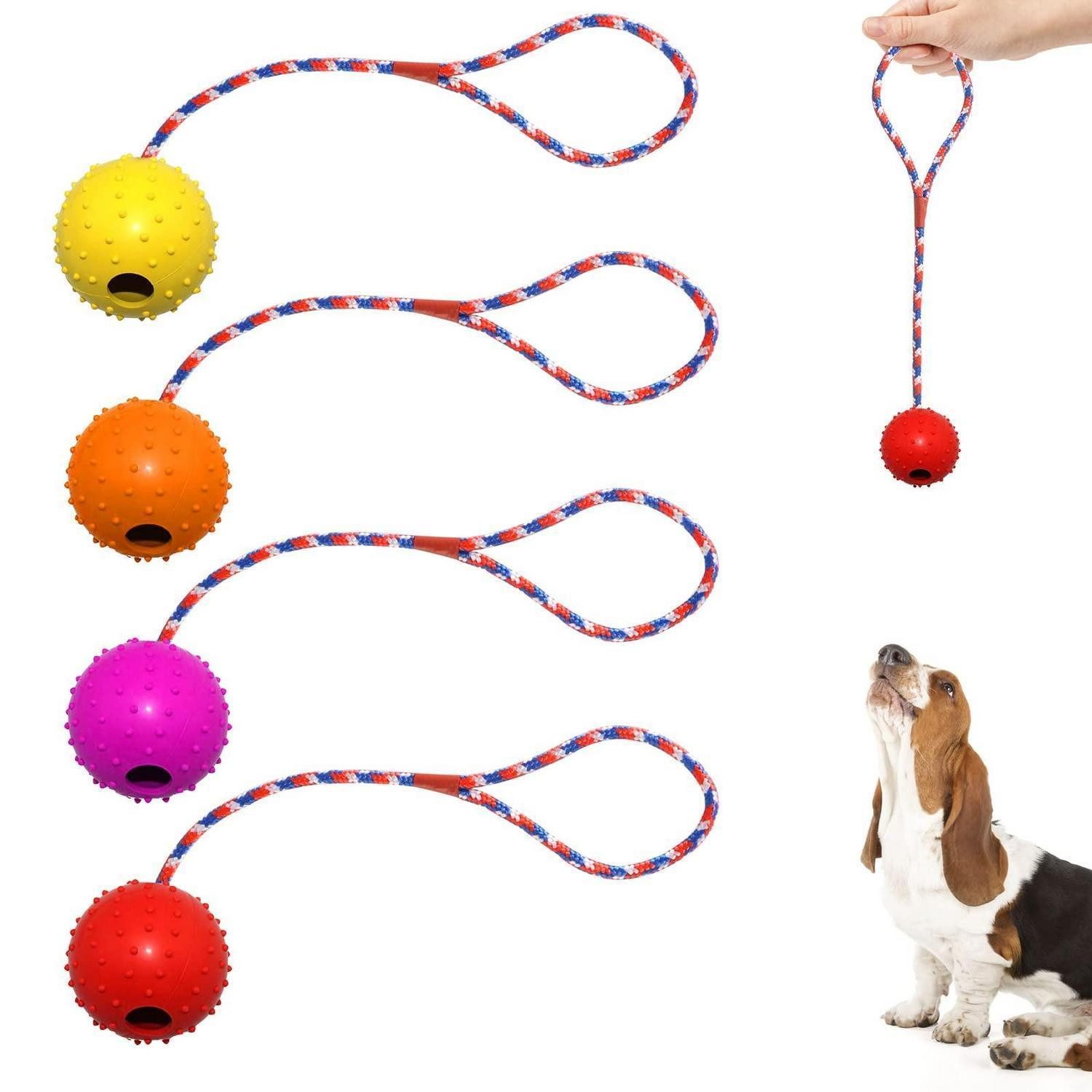 LuxusKollektion Tierball Wurfball Hund 4er Set mit Seil Naturkautschuk, Kunststoff, (4-tlg)