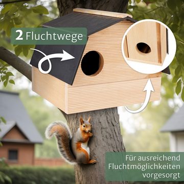 Oramics Eichhörnchenkobel Eichhörnchen Kobel Nest Nistkasten Futterhaus Haus Holz Schieferdach, wetterfeste Konstruktion für das ganze Jahr