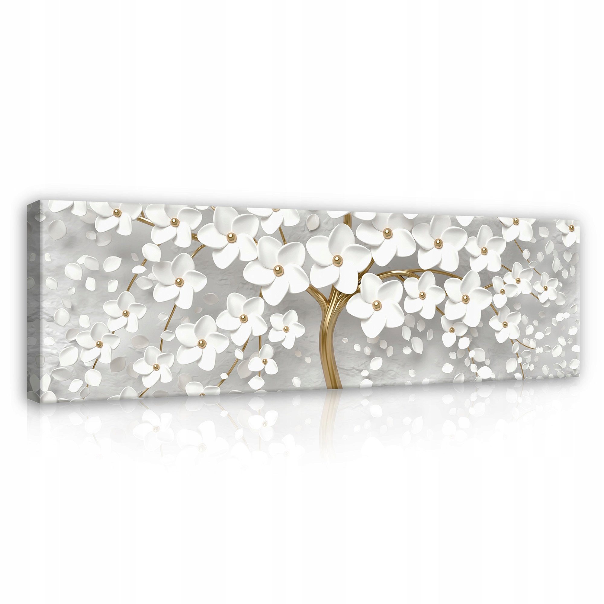 Leinwandbild Blumen Abstrakt Baum Gold Grau Wandbilder Wand Deko 145x45 cm Groß XXL