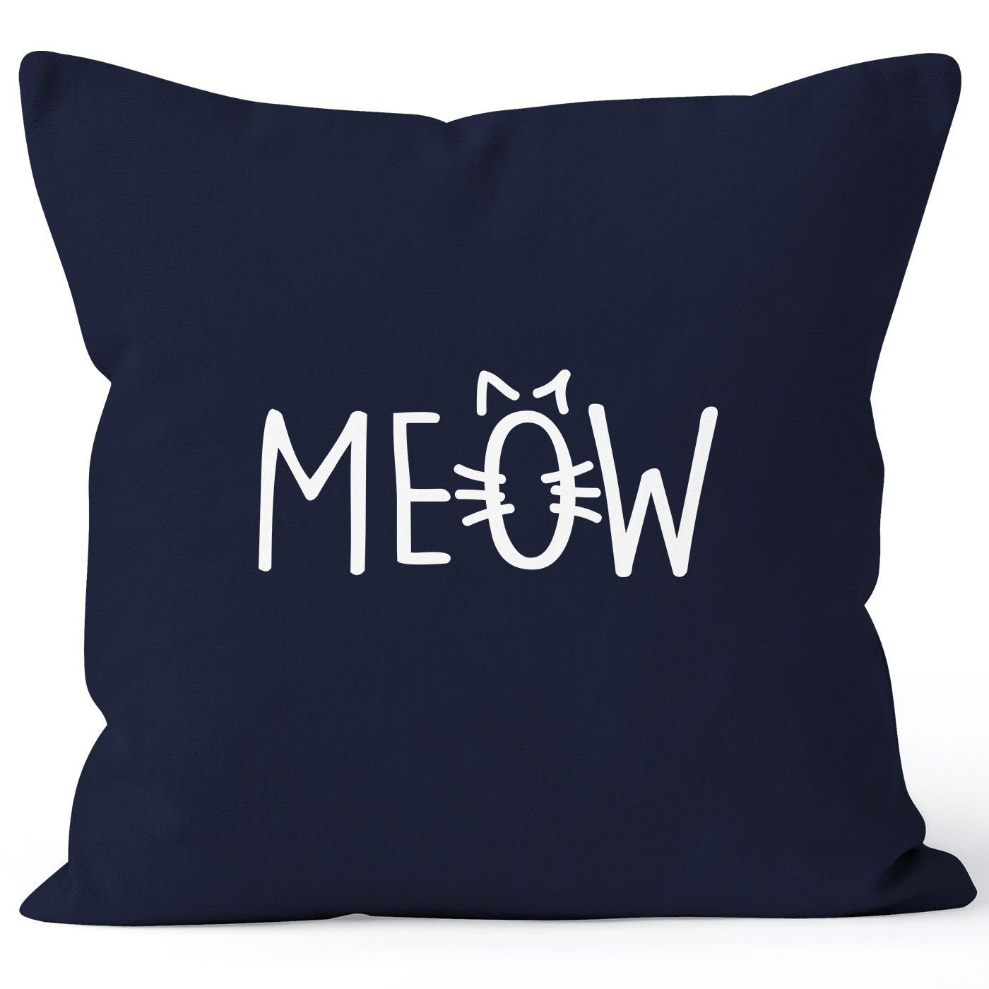 MoonWorks Dekokissen Kissenbezug Kissen-Hülle Deko-Kissen 40x40 Katze Meow Miau Cat Baumwolle MoonWorks® navy