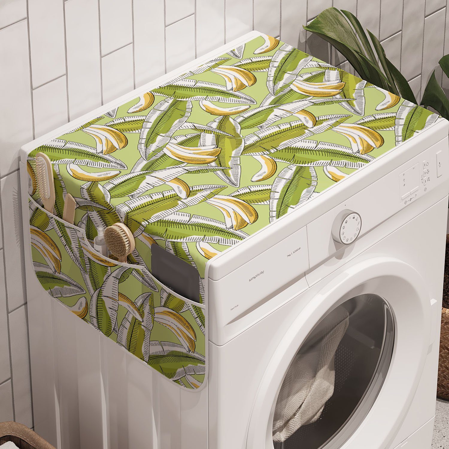 Abakuhaus Badorganizer Anti-Rutsch-Stoffabdeckung für Waschmaschine und Trockner, Banane Tropische Frucht mit Blättern
