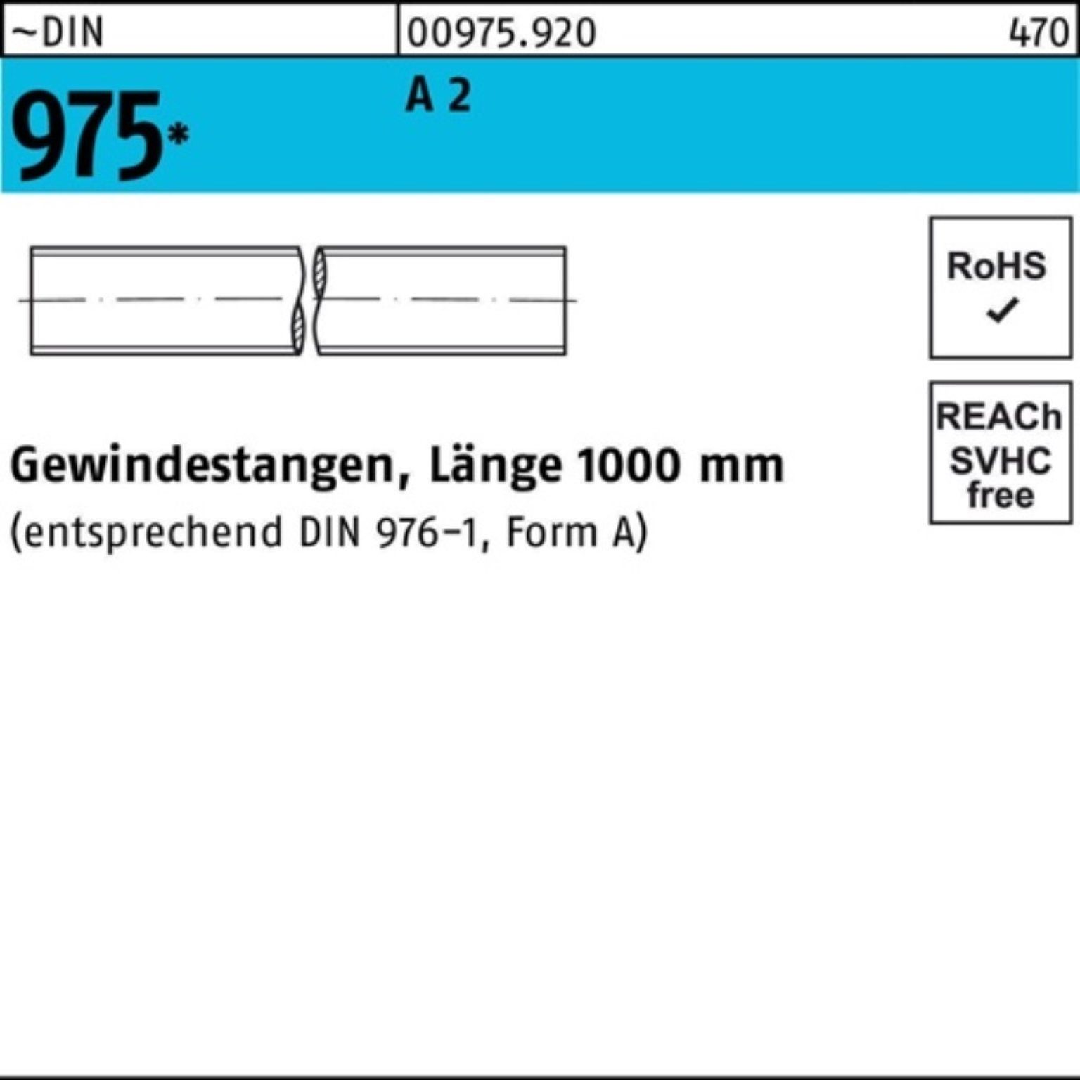 Reyher Gewindestange 100er Pack Gewindestange DIN 975 M27x 1000mm A 2 1 Stück ~DIN 975 A 2