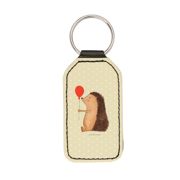 Mr. & Mrs. Panda Schlüsselanhänger Igel mit Luftballon - Gelb Pastell - Geschenk süße Tiermotive Tasch (1-tlg)