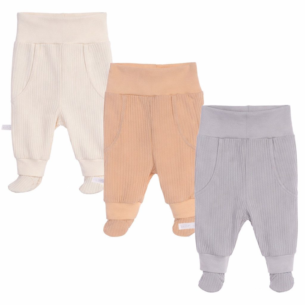 La Bortini Schlupfhose Hosen 3er Pack Baby Hose mit Fuß gerippt Erstlingshose elastisch, 44 50 56 62 68 74 80
