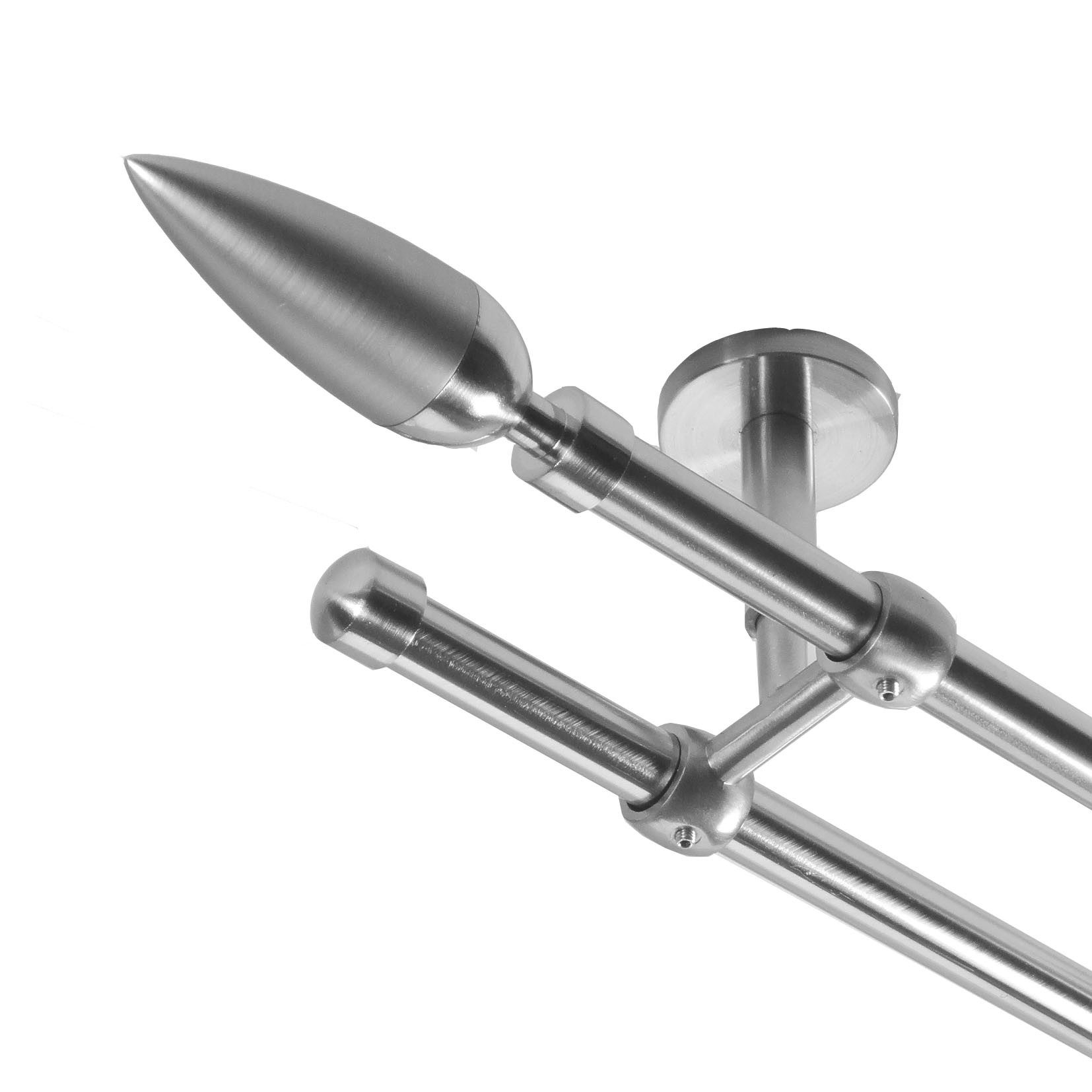BASIT Gardinenstange Rohr Edelstahloptik 16 mm mit Deckenträgern 280 cm E10, Ø 16 mm, 2-läufig, verschraubt, Metall, D21 280 cm E10 Spitze