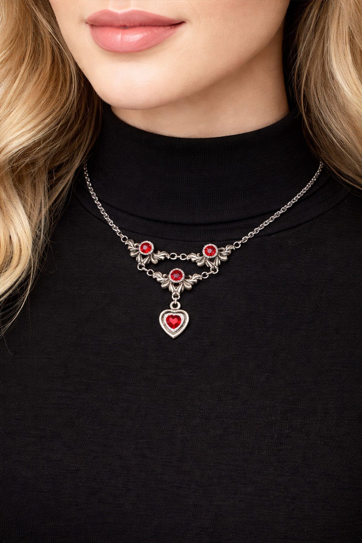 LUISIA® Kette mit Anhänger Halskette "Isabel" mit Premium Kristall Herz (in günstig online kaufen