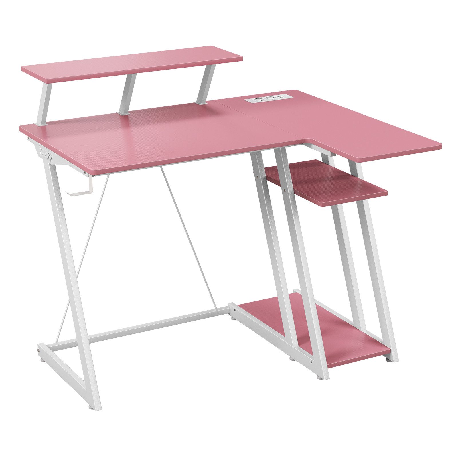 COSTWAY Eckschreibtisch, mit Steckdosen & USB-Anschlüssen,107x45x93cm