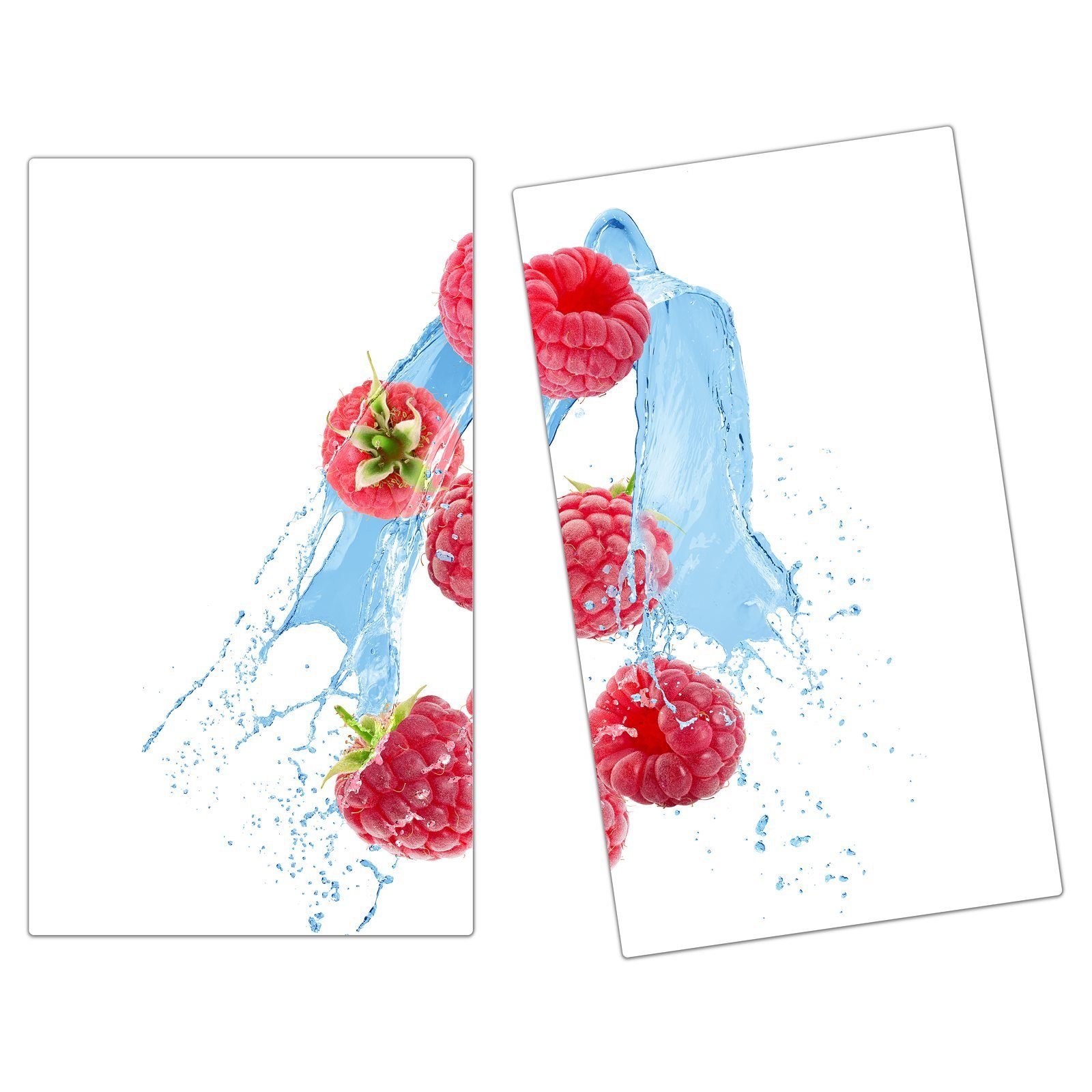 Primedeco Herd-Abdeckplatte Herdabdeckplatte Spritzschutz aus Glas Himbeeren im Wassersplash, Glas, (2 tlg)