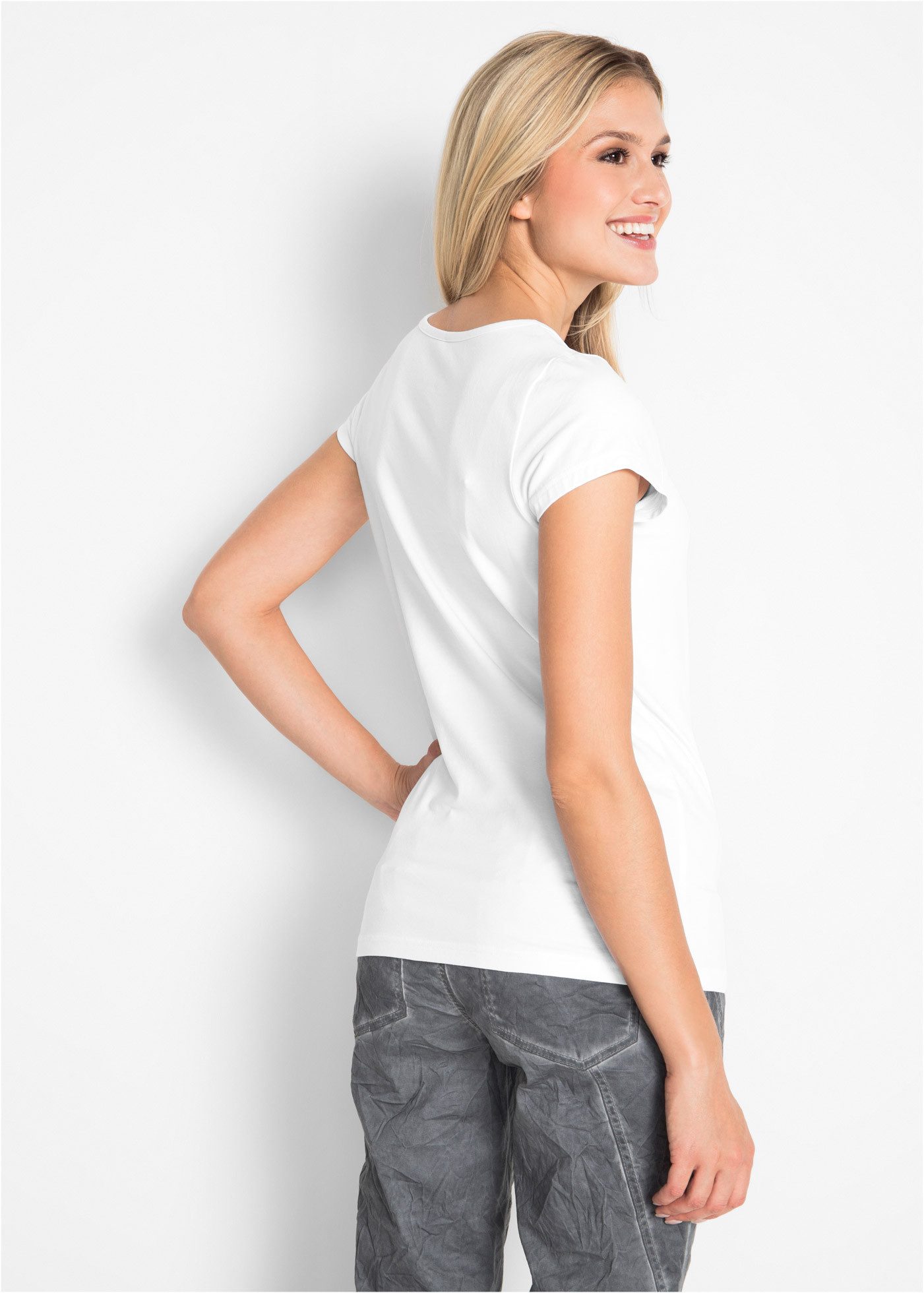 bonprix T-Shirt figurbetonte slim fit Passform, Kurzarm, aus Baumwolle und Elasthan