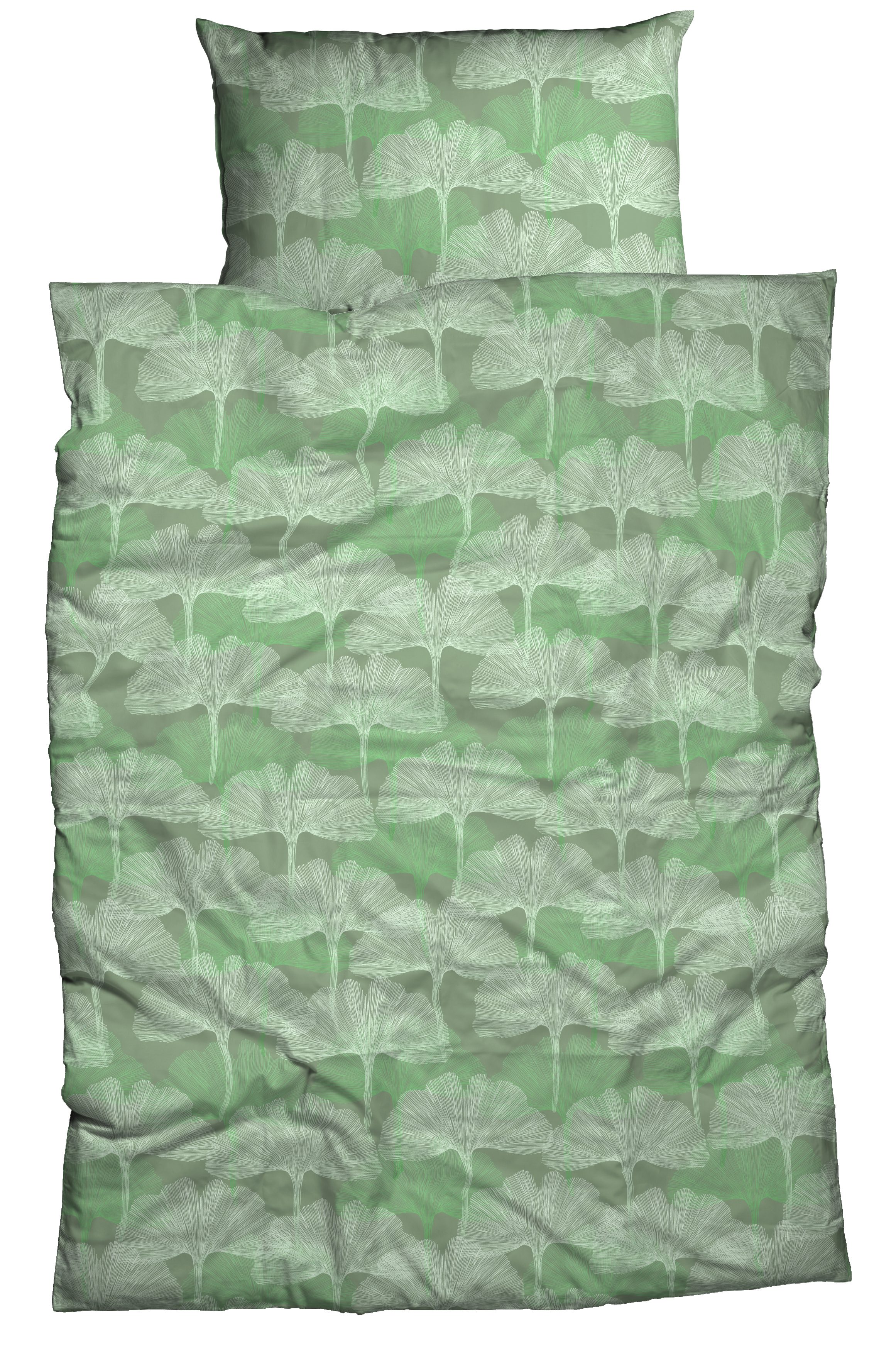 CASATEX Bettwäsche Ginkgo, Satin, 2 teilig, zarte Ginkgo Blätter, elegantes Design