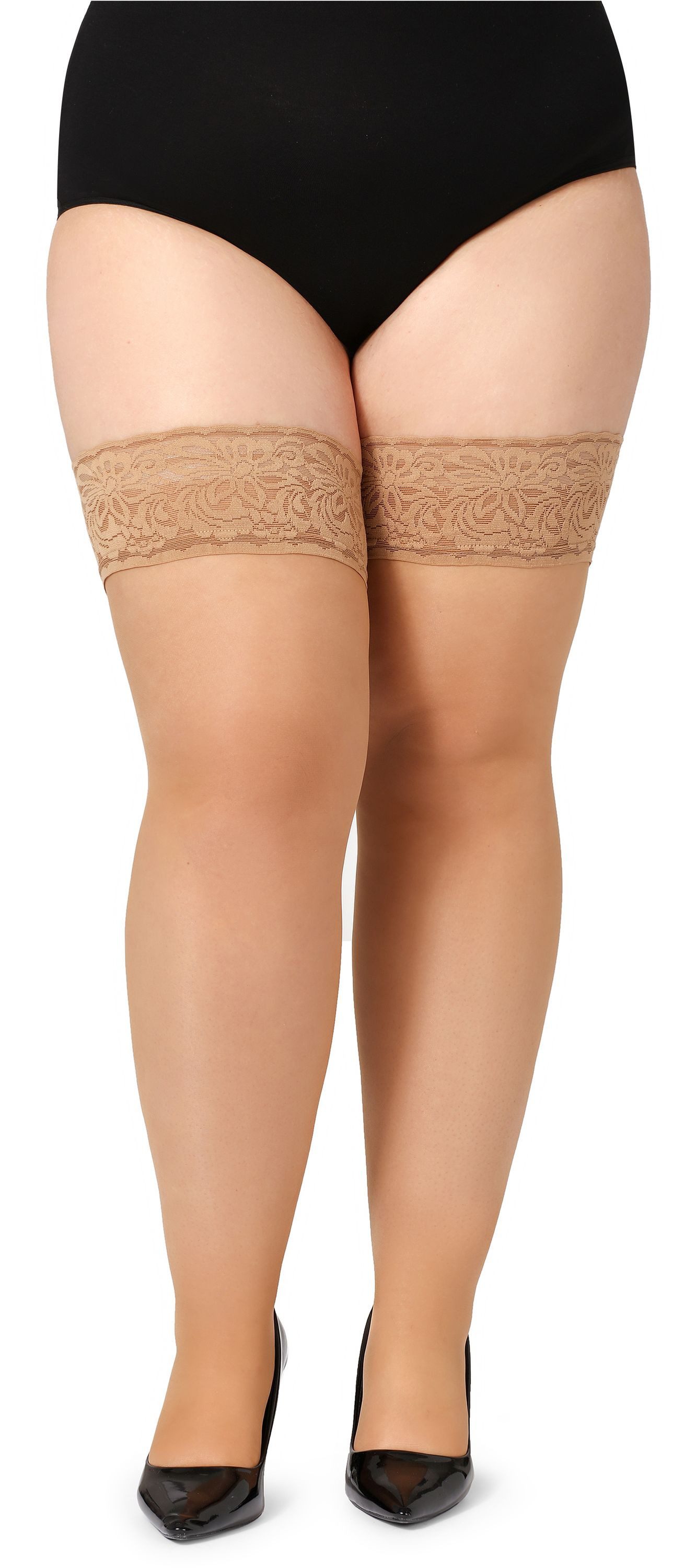 Bellivalini Halterlose Strümpfe Damen mit Spitze Plus Size 20 DEN BLV-1126