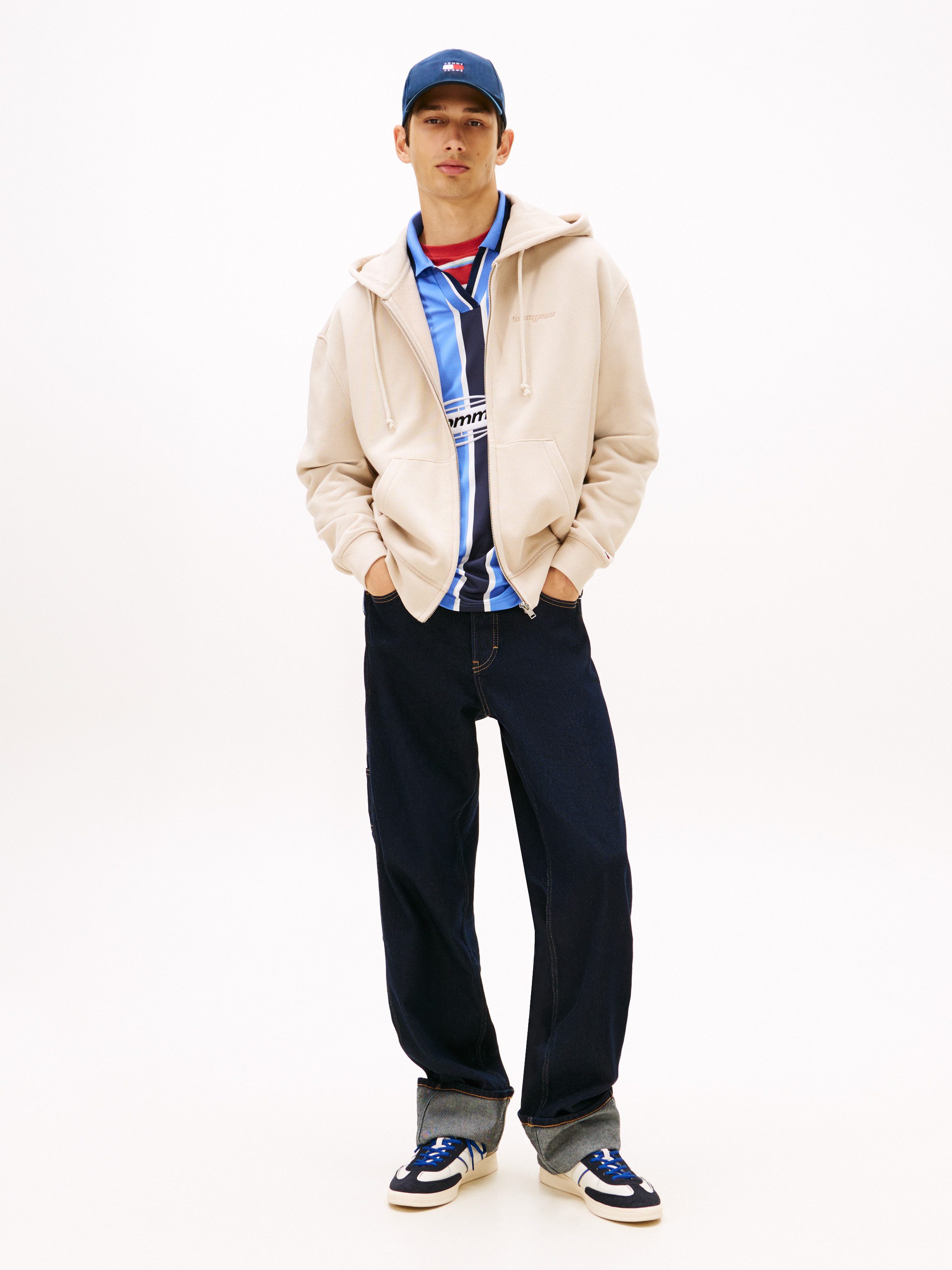 Tommy Jeans Kapuzensweatjacke TJM 90S SCRIPT RIB FLEECE