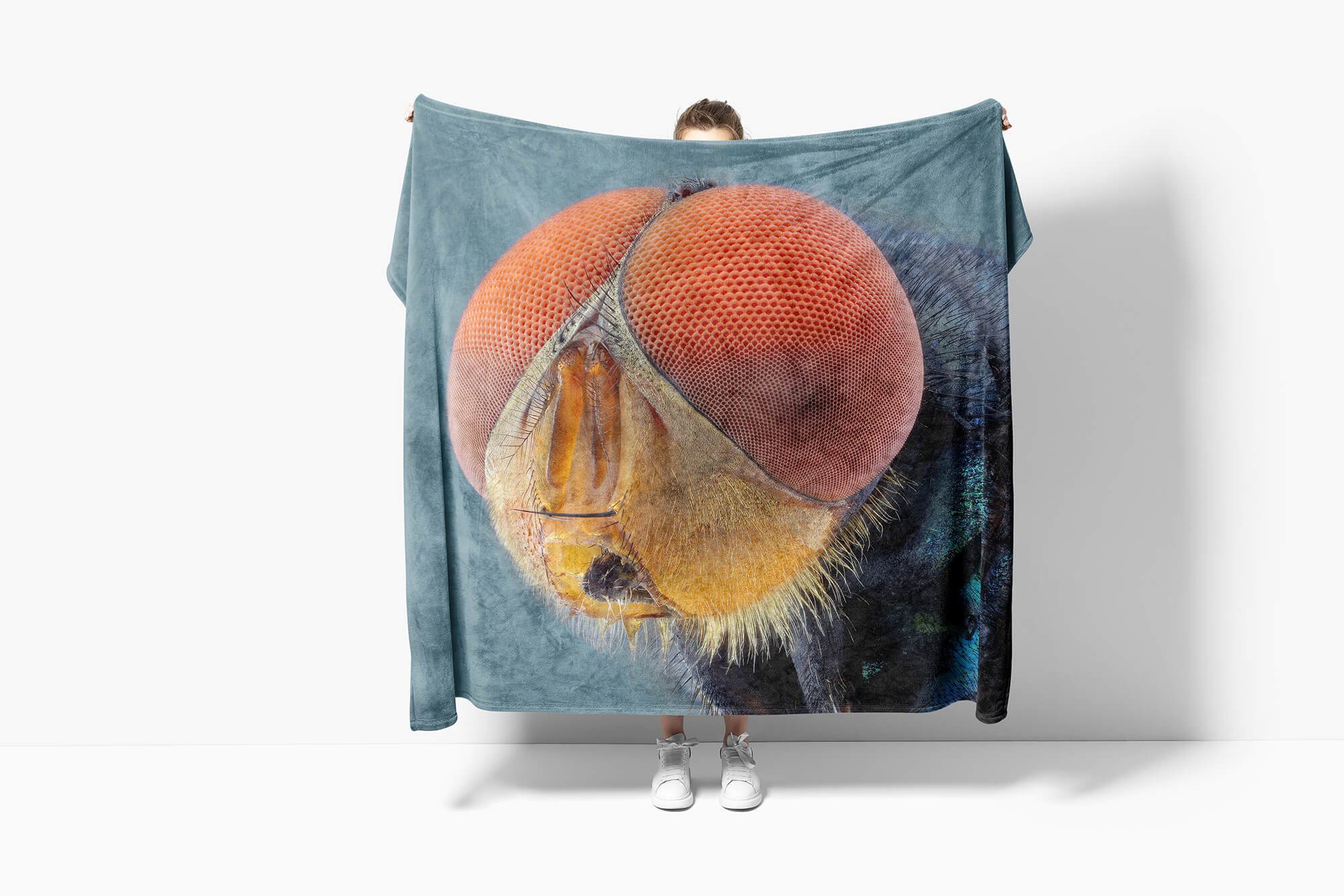 Strandhandtuch Sinus Art Kuscheldecke Tiermotiv Handtücher Baumwolle-Polyester-Mix mit (1-St), Handtuch Fliege Handtuch Saunatuch Fliegenauge,