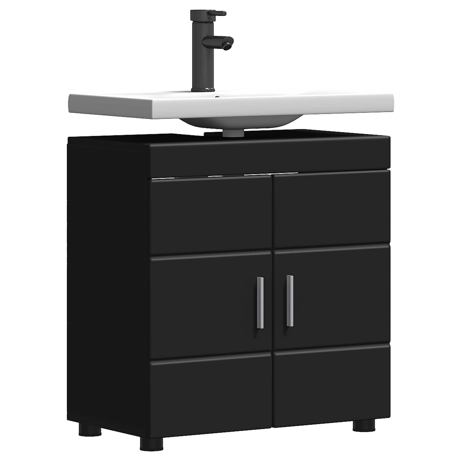 vidaXL Badezimmerspiegelschrank Badezimmerschrank-Set TULUM Schwarz 60 x 34 x 63 cm (1-St)