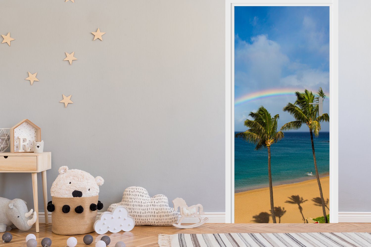 cm Meer MuchoWow Maui, Tür, Kanaapali in St), (1 Türtapete bedruckt, Fototapete Türaufkleber, Matt, für Beach dem über Regenbogen am 75x205