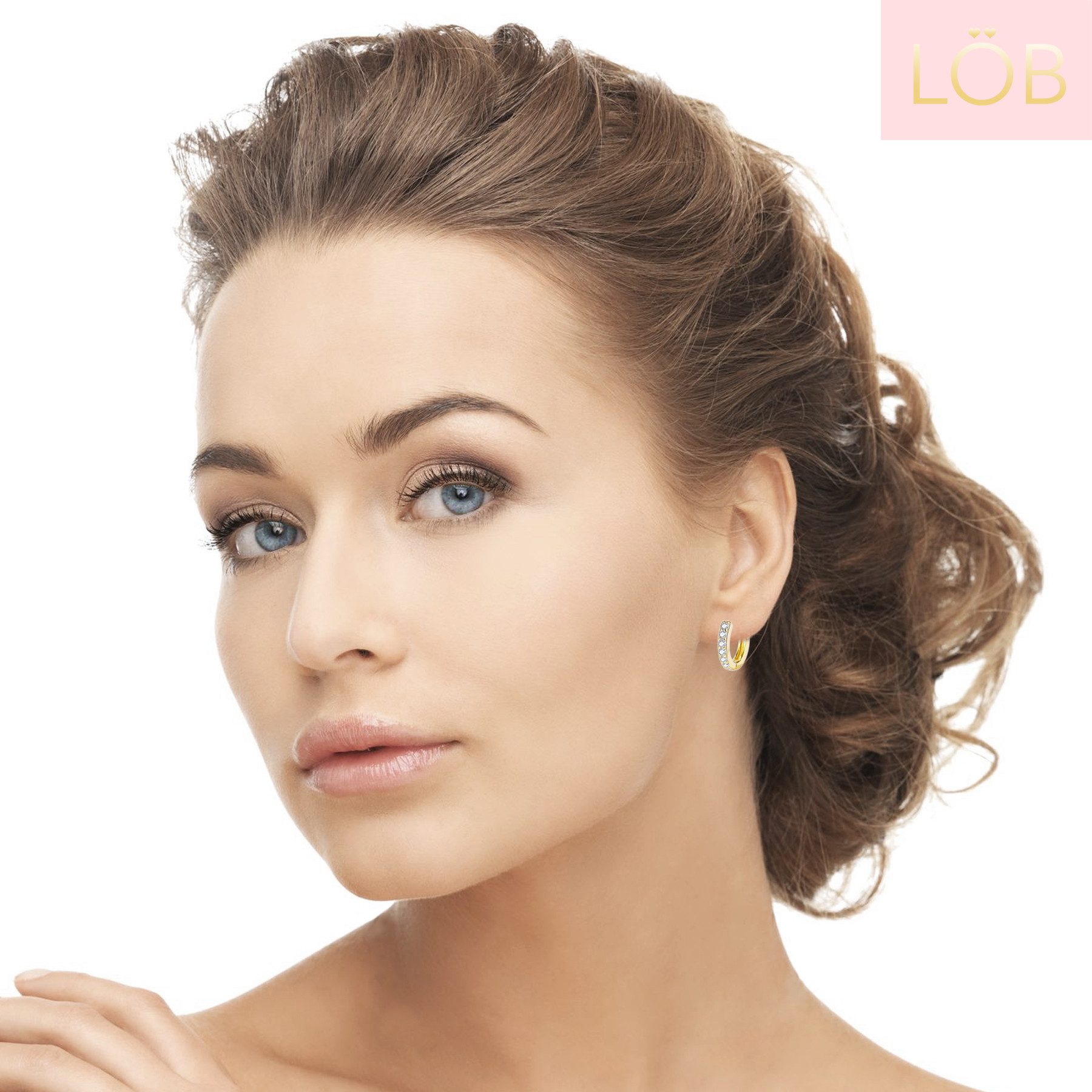 LÖB Paar Creolen Damen Creolen 925 Silber Gold Zirkonia Glitzer Strass Stei günstig online kaufen