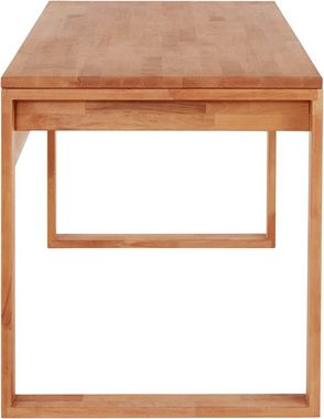 TaBoLe Möbel Schreibtisch Ema (mit oder ohne Rollcontainer), Komplett aus Massivholz Kernbuche, Tischplatte 140 x 70 cm