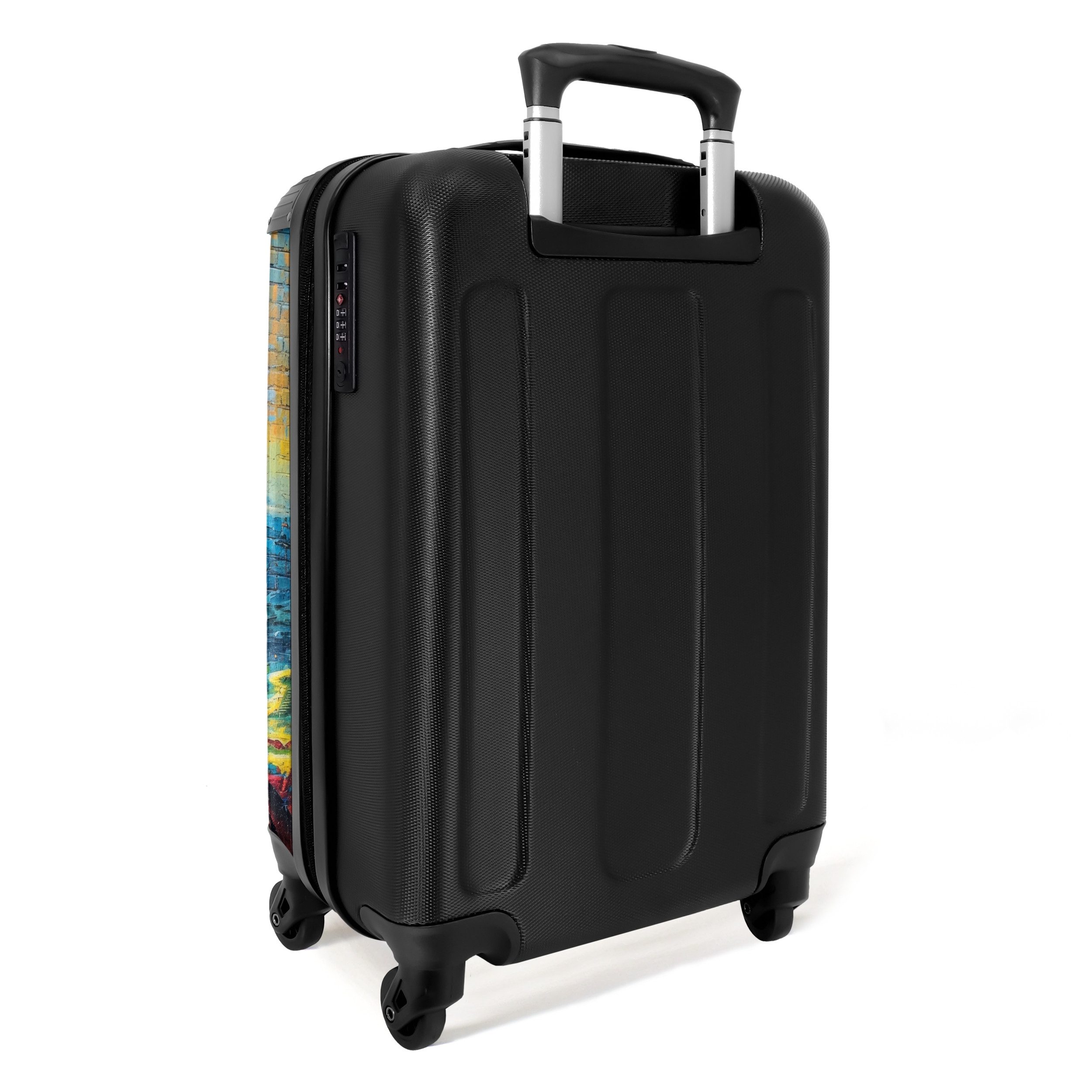 NoBoringSuitcases.com© Hartschalen-Trolley Bunte Mona Lisa im Graffiti-Stil 55x35x20cm, 4 Rollen, Reisetasche mit Rollen, Koffer Handgepäck Flugzeug