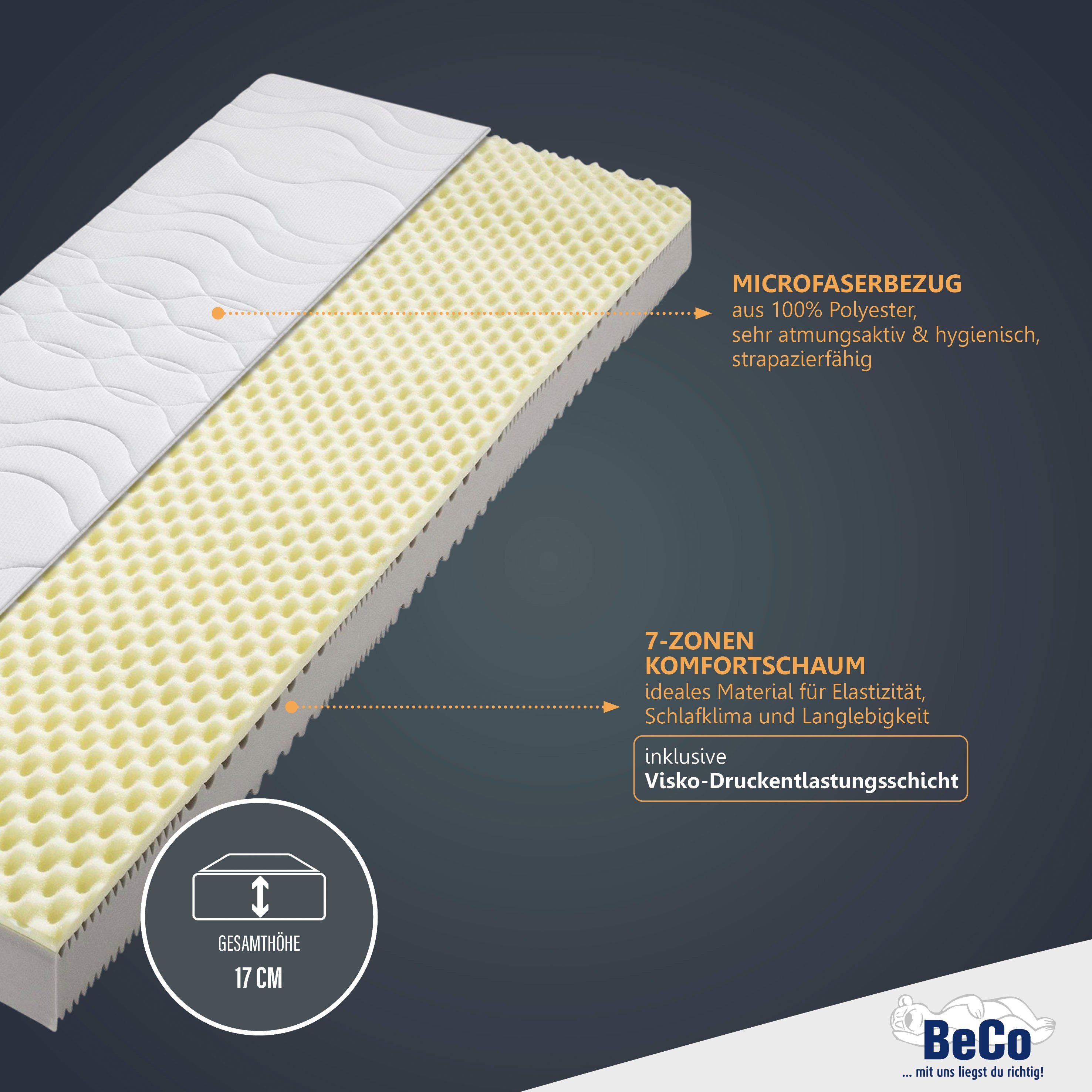 Visco-Matratze Nightstyle Visko Matratze 90x200, 100x200, 140x200 cm, Beco, 17 cm hoch, Matratze, 90x200 cm (H3) von Stiftung Warentest getestet