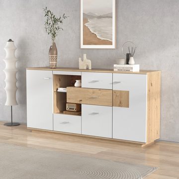 Gotagee Sideboard LED Sideboard Wohnzimmermöbel Organizer Kommode Mehrzweckschrank, Glasablage