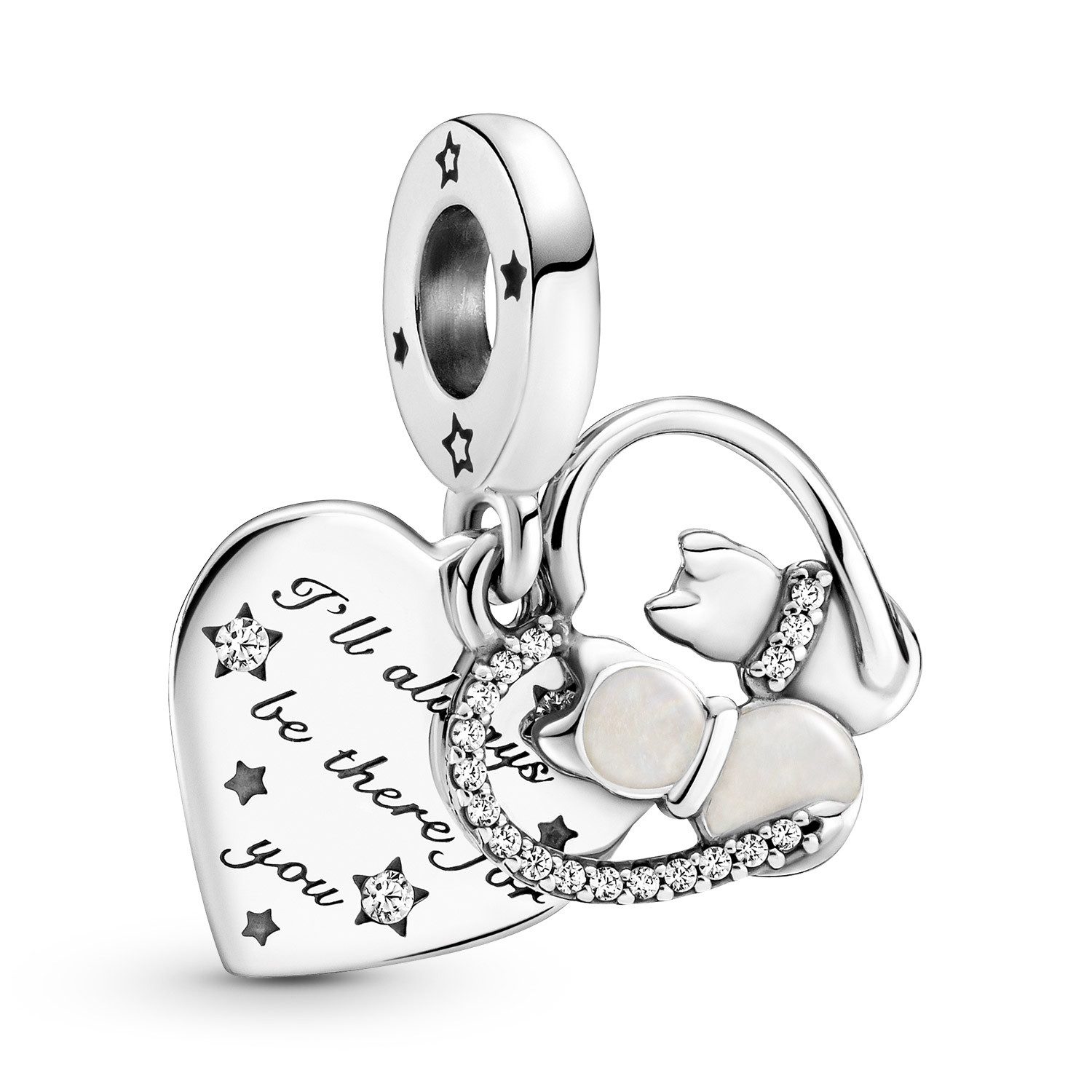 Herzanhänger Silber Charm- Katzen und Herzen