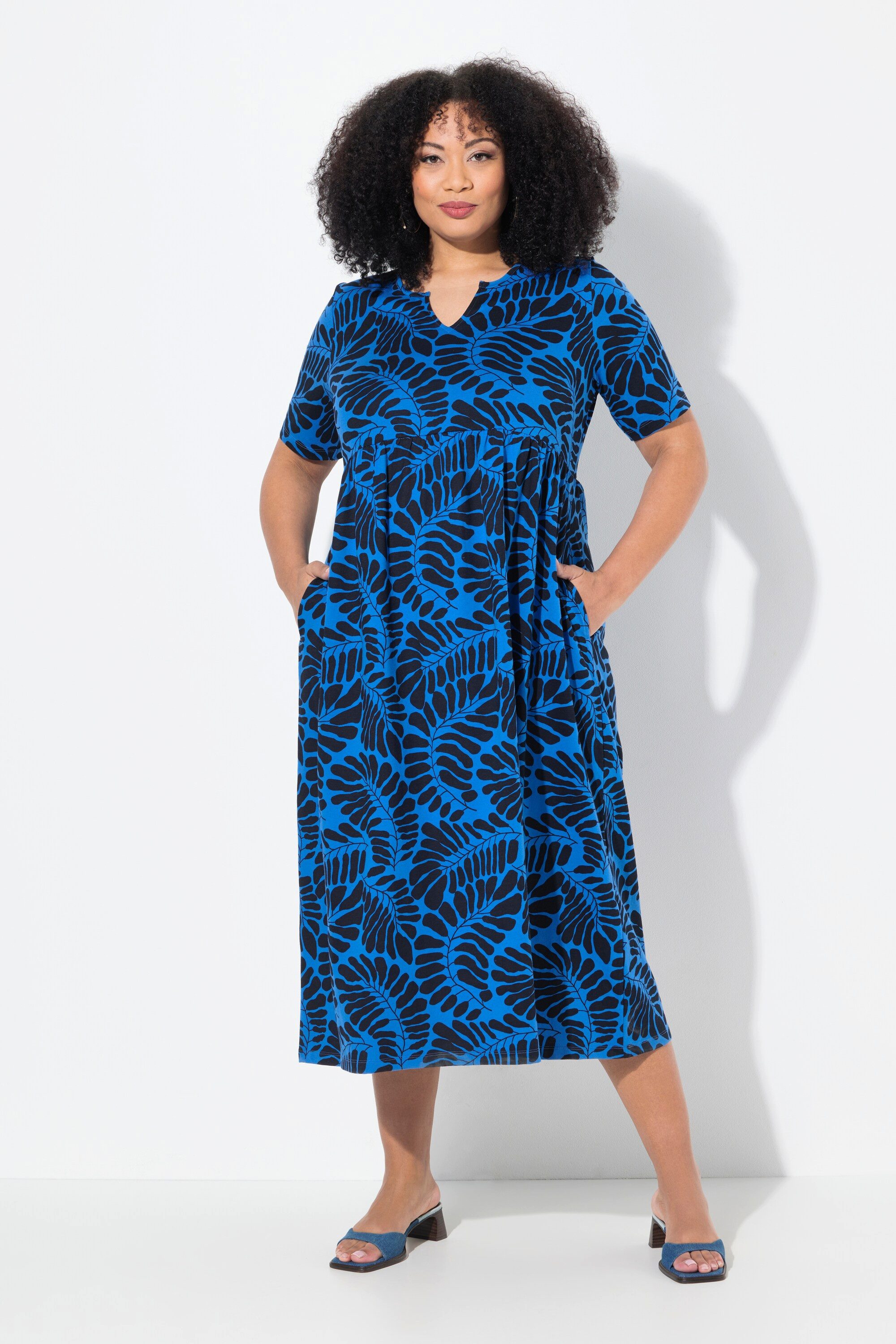 Ulla Popken Maxikleid Maxikleid A-Linie Tunika-Ausschnitt günstig online kaufen