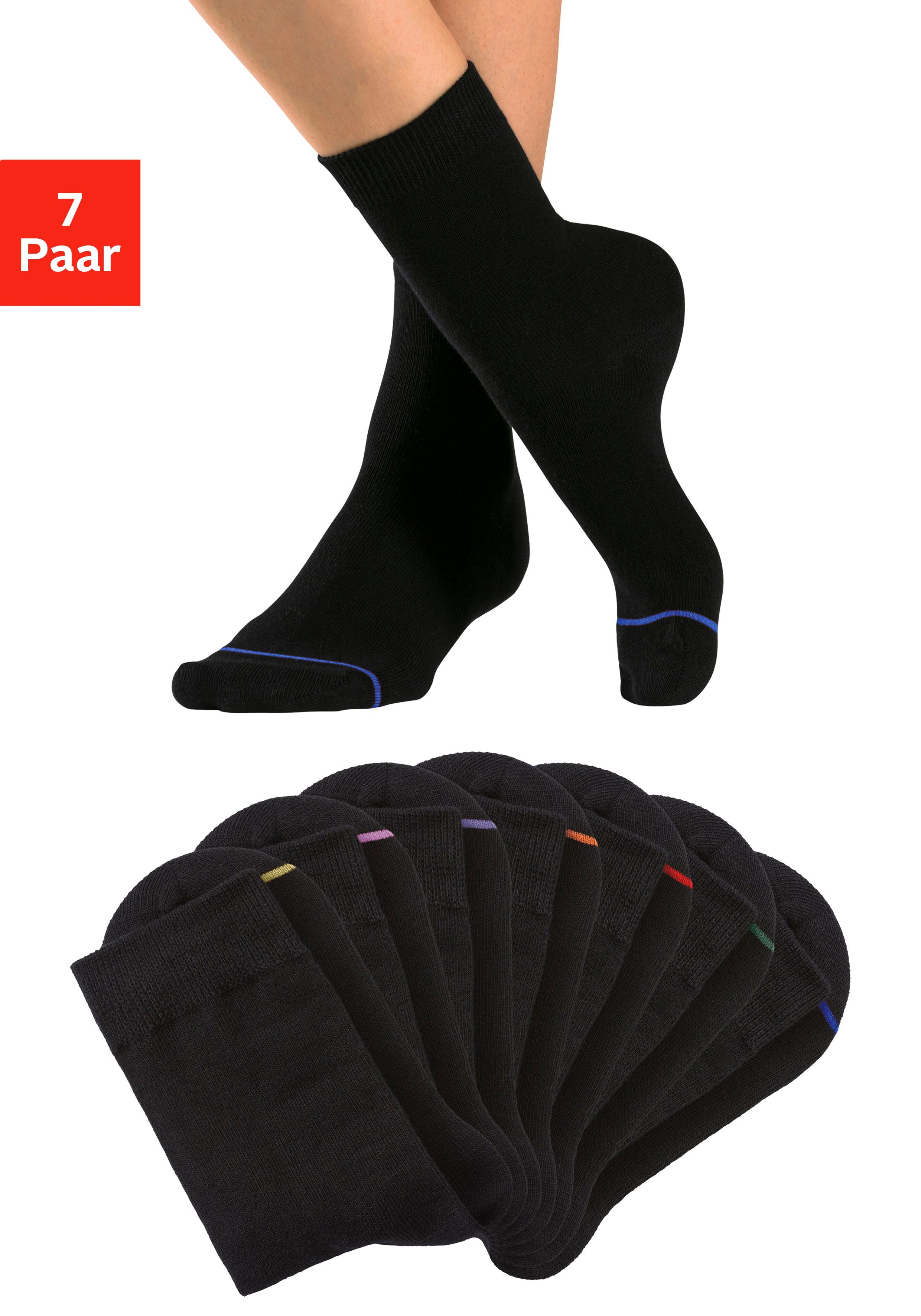 H.I.S Basicsocken (Packung, 7-Paar) mit eingestrickter farbiger Spitzennaht