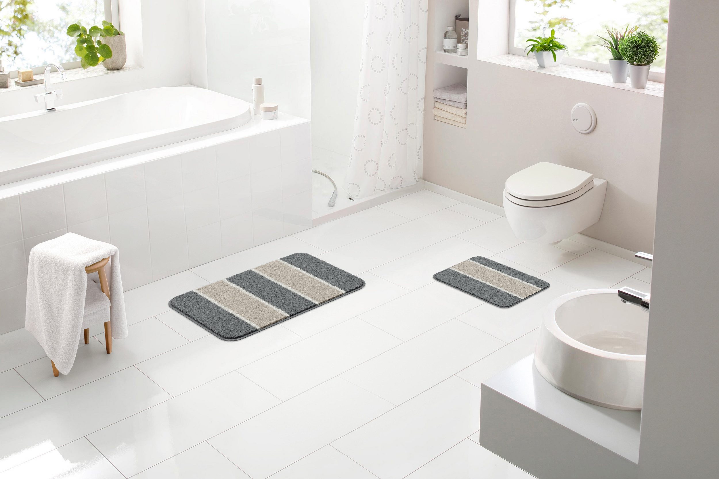 Linea Due Badematte Waymore, Höhe 18 mm, rutschhemmend beschichtet, fußbodenheizungsgeeignet, Polyester, rechteckig