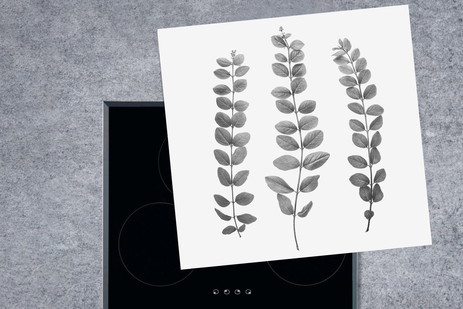 Herdblende-/Abdeckplatte Weiß, Natur Blätter cm, Arbeitsplatte Pflanzen tlg), MuchoWow 78x78 Ceranfeldabdeckung, (1 küche - für Vinyl, - -
