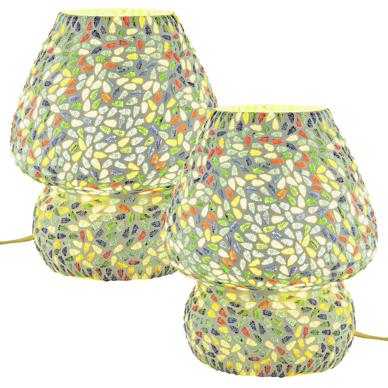 Marrakesch Orient & Mediterran Interior Nachttischlampe 2er Set Boho Deko Tischlampe Nachtischlampe aus Muscheln Mosaik -4-, Handarbeit