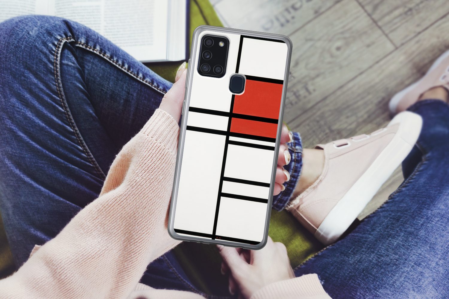 MuchoWow Handyhülle für Samsung Galaxy A21s Komposition mit Rot und Weiß - Piet Mondrian, Smartphone-Bumper, Print, Handy Schutzhülle Dünn