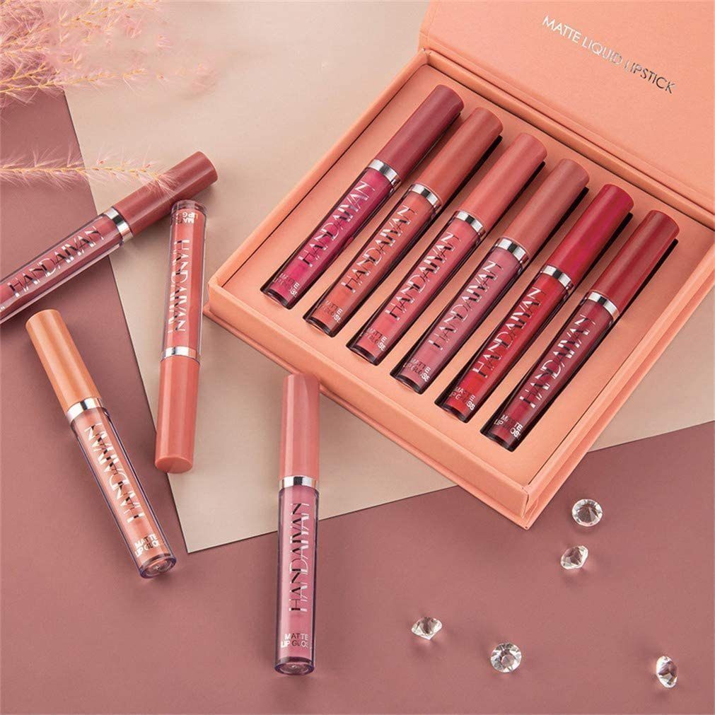 klebriger Samtmattes Nicht Lippenstift-Set POCHUMIDUU 6-tlg., Lippenstift Wasserfest, Lippenstift-Set 6 Satz A Lipgloss-Set,