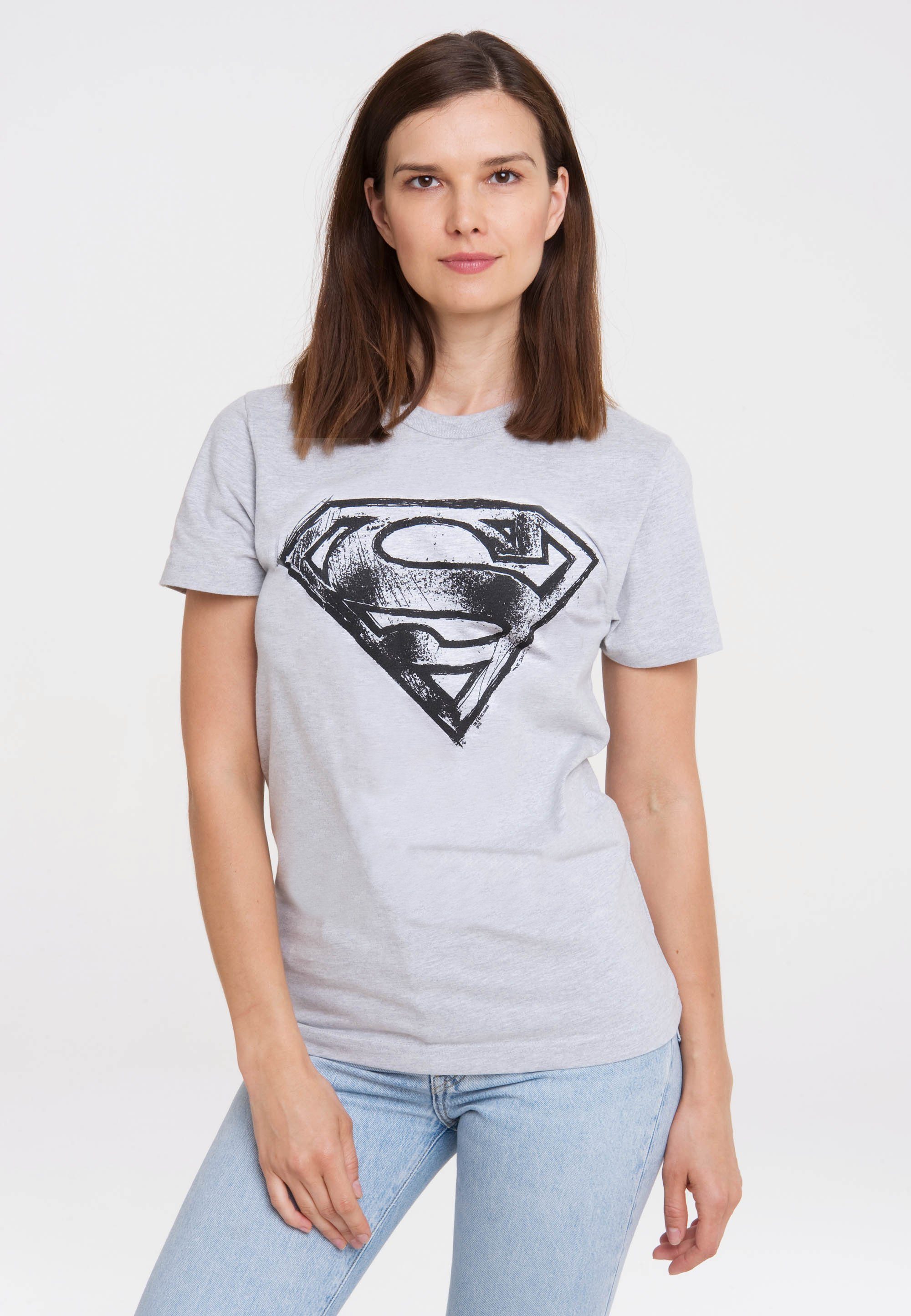 mit Logo LOGOSHIRT Superhelden-Print T-Shirt trendigem Scribble Superman