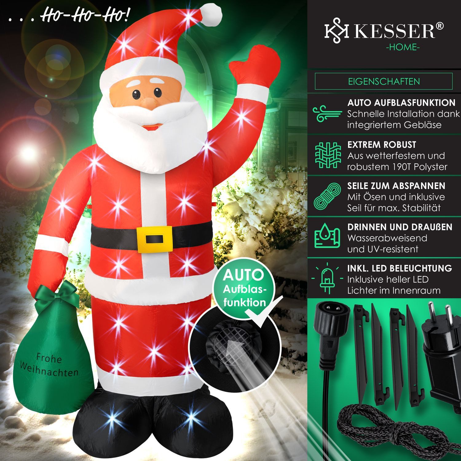 KESSER Weihnachtsfigur, Aufblasbarer Weihnachtsmann XXL LED beleuchtet + Be günstig online kaufen