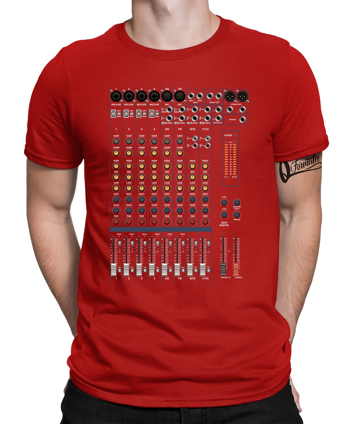 Quattro Formatee Kurzarmshirt Potris Knöpfe Modular Steckfelder - Elektronische Musiker Synthesizer (1-tlg) Rot