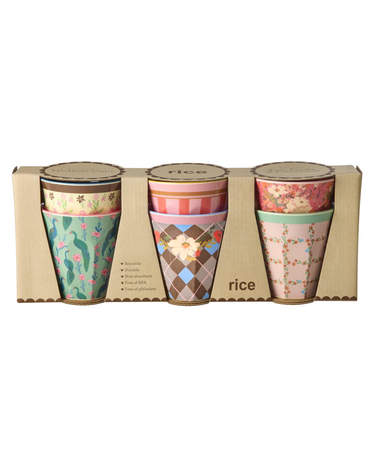 rice Kinderbecher Rice Melamin 6er-SET Becher - Pfau & Blumen Print 250ml, Melamin
