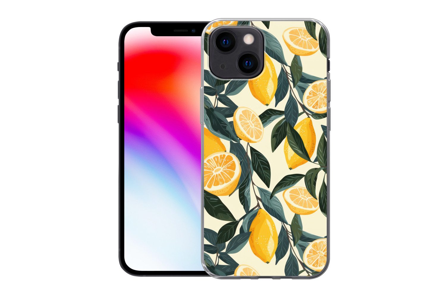 MuchoWow Handyhülle für Apple iPhone 13 mini Zitronen - Früchte - Blätter - Gelb - Grün -, Smartphone-Bumper, Print, Handy Schutzhülle Dünn