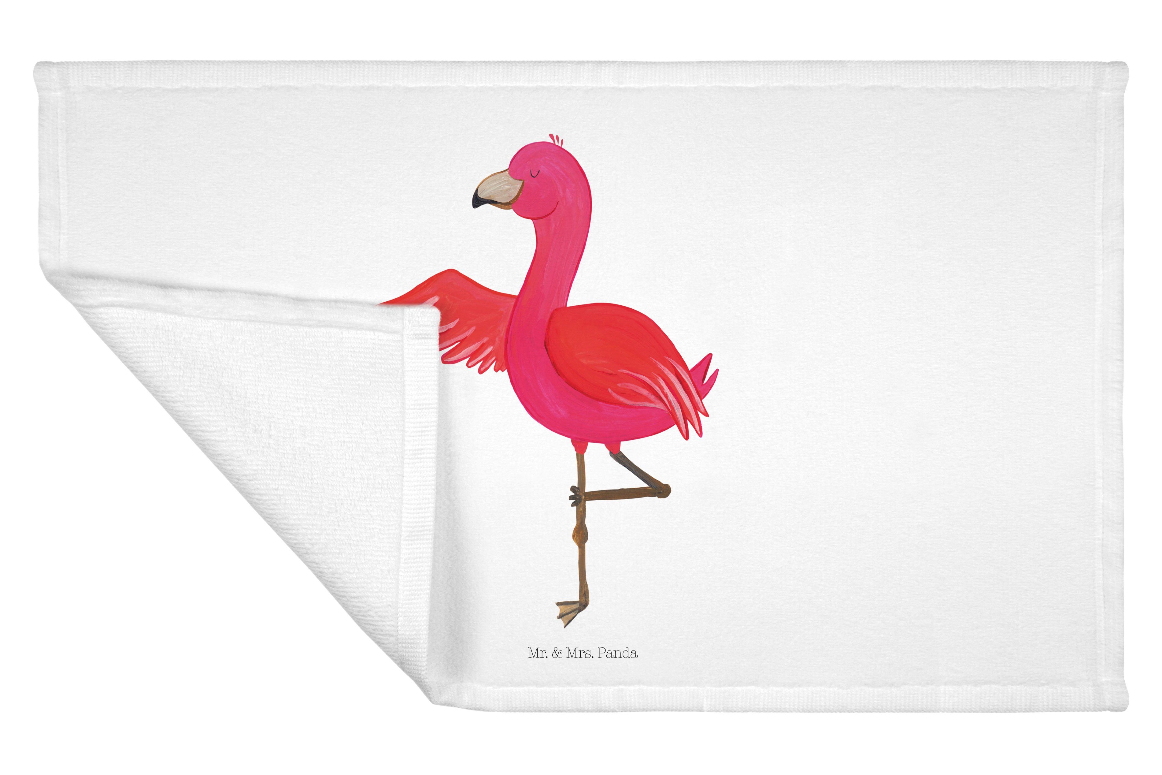 & Flamingo Panda Gästetuch, Mr. Mrs. Rosa, - Handtuch Weiß Achtsam, (1-St) Yoga - Geschenk, Yogi, Baum,