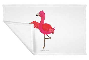 Mr. & Mrs. Panda Handtuch Flamingo Yoga - Weiß - Geschenk, Yogi, Rosa, Gästetuch, Baum, Achtsam, (1-St), Bunt bedruckt