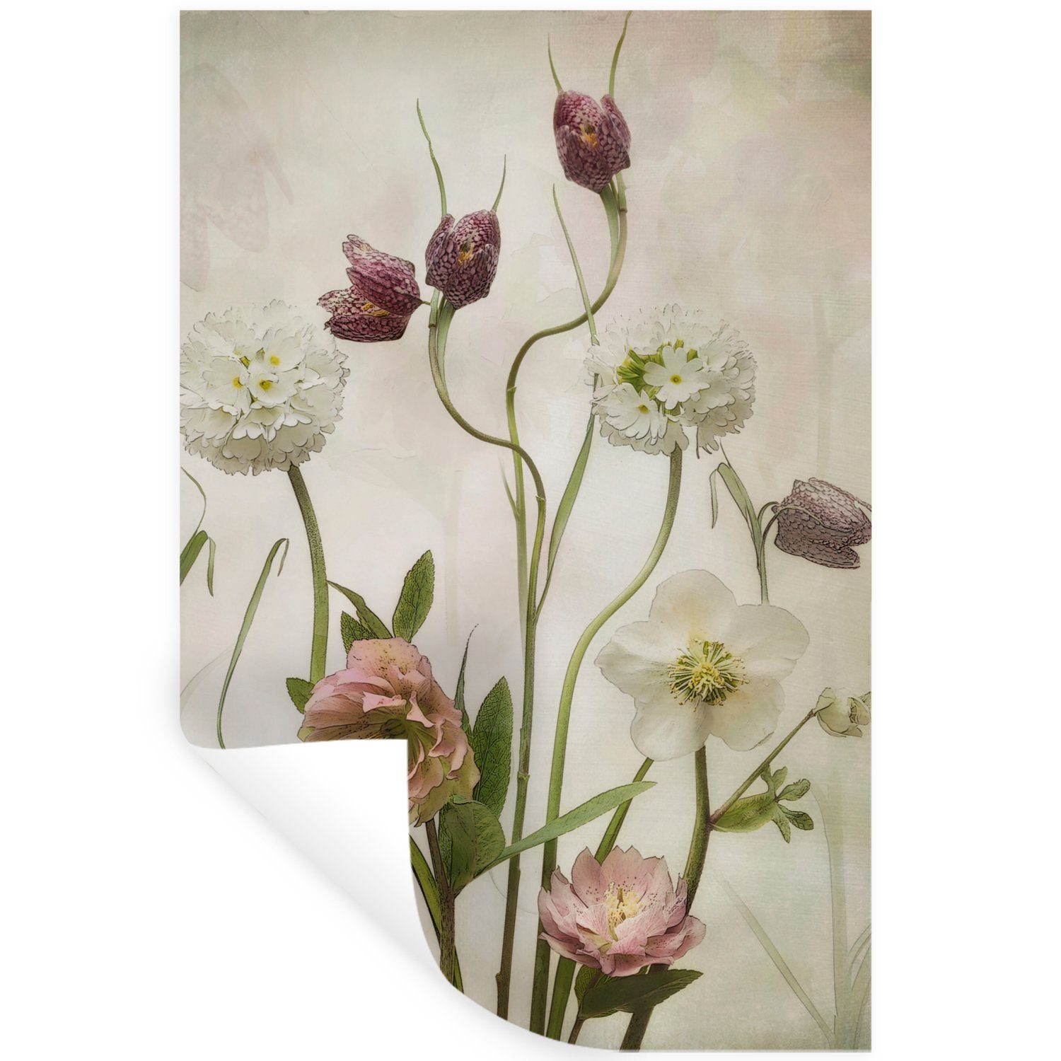 MuchoWow - Selbstklebend, - Stilleben Blumen (1 St), - Wandaufkleber, Wandtattoo, Schlafzimmer Wandsticker Garten Wohnzimmer, Frühling