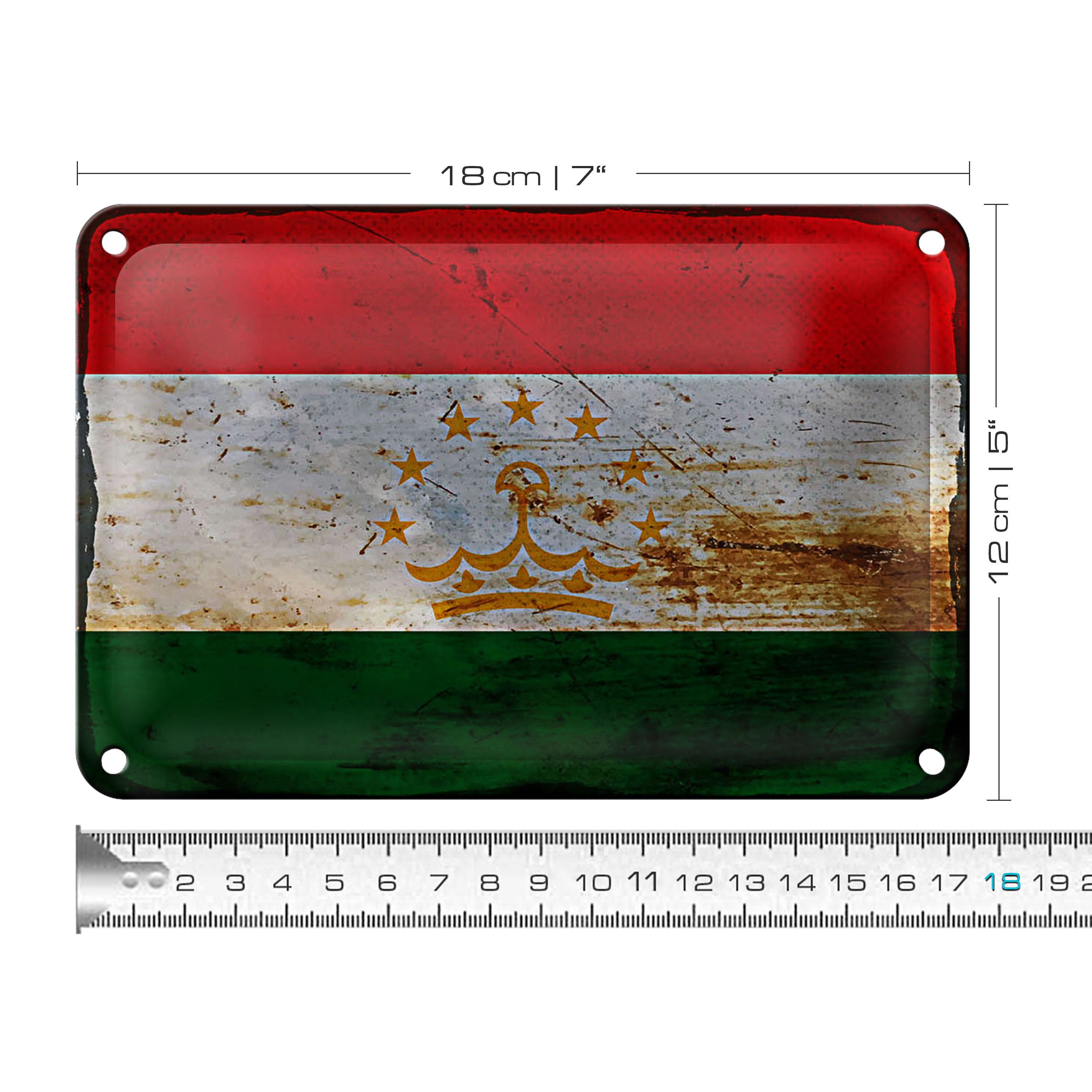 Roomando Metallschild Flagge Tadschikistan 18x12cm Tajikistan Rost